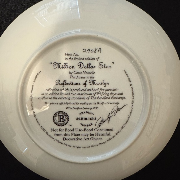 Vintage Collector's Marilyn Monroe Decorative Plate - Picture 3 of 3